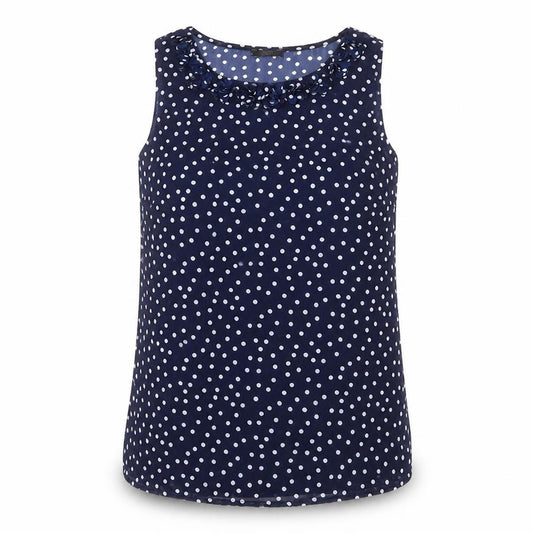 F&F Womens Blue Polka Dot Polyester Basic Blouse Size 8 Round Neck