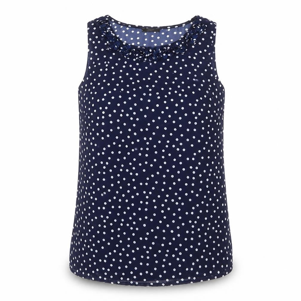 F&F Womens Blue Polka Dot Polyester Basic Blouse Size 8 Round Neck