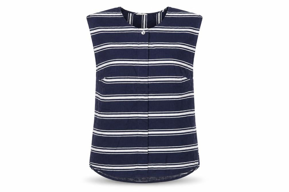 Monsoon Womens Blue Striped Cotton Basic T-Shirt Size M Round Neck