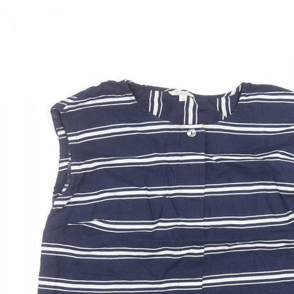Monsoon Womens Blue Striped Cotton Basic T-Shirt Size M Round Neck