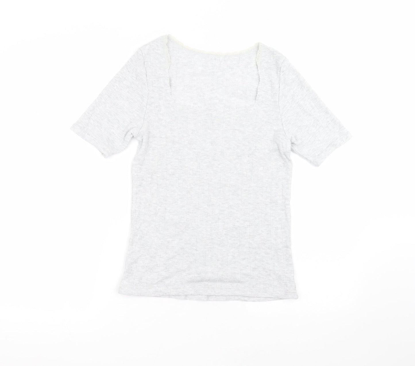 Marks and Spencer Womens Grey  Viscose Basic T-Shirt Size 14 Round Neck