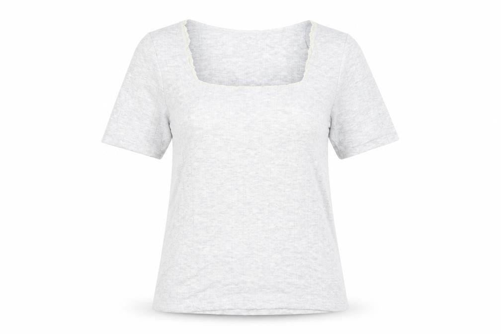 Marks & Spencer Womens Grey  Viscose Basic T-Shirt Size 14 Round Neck