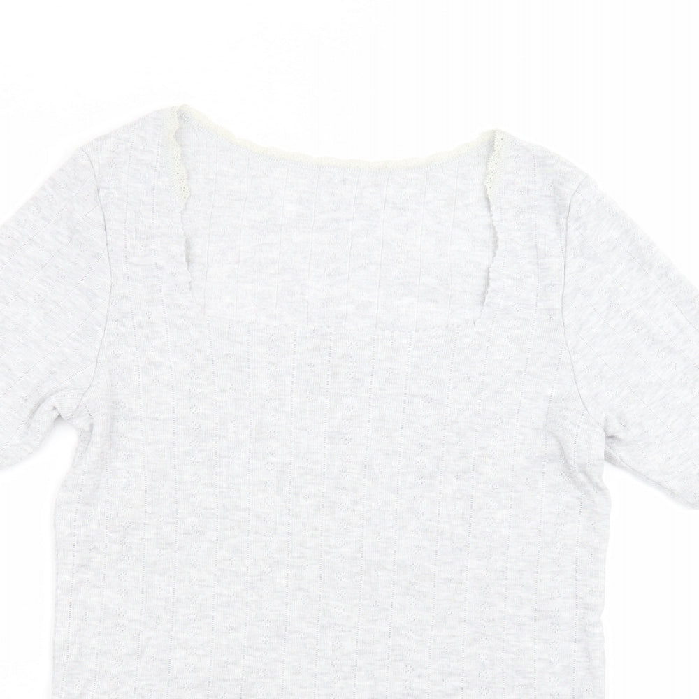 Marks and Spencer Womens Grey  Viscose Basic T-Shirt Size 14 Round Neck
