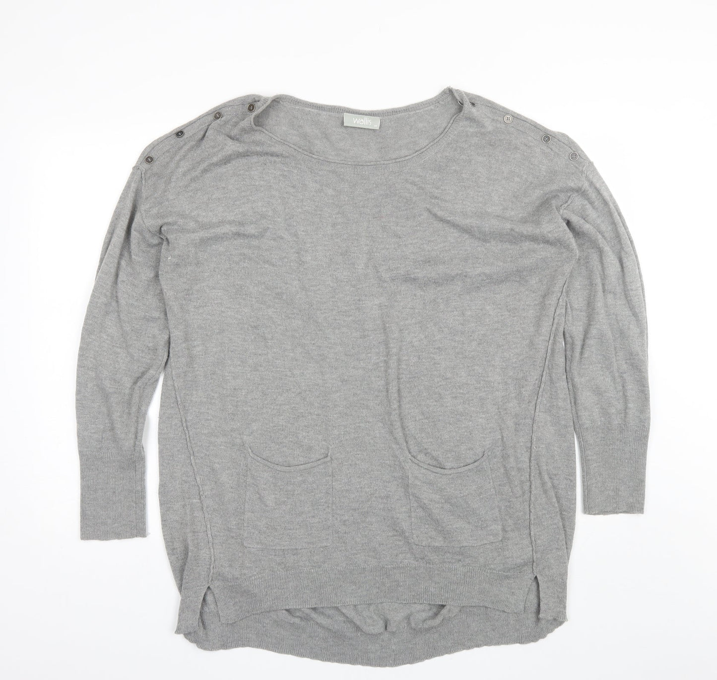 Walis Womens Grey Round Neck  Acrylic Pullover Jumper Size M