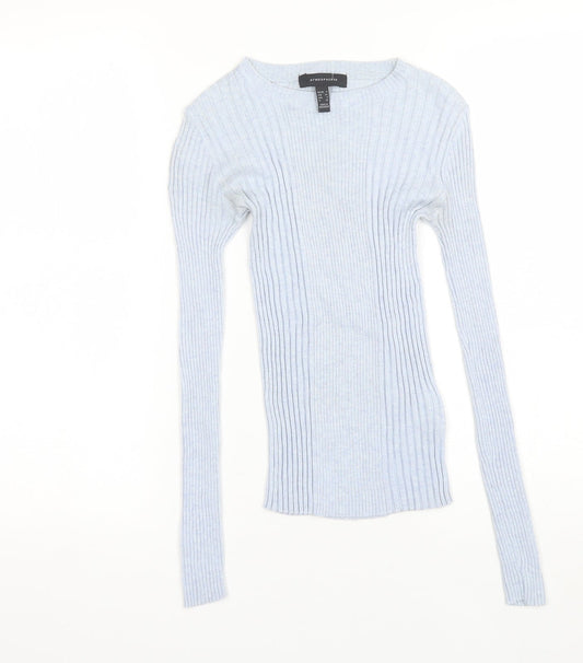 Atmosphere Womens Blue Round Neck  Nylon Pullover Jumper Size 6