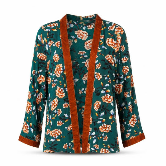 Boohoo Womens Green V-Neck Floral Viscose Shrug Jumper Size 8