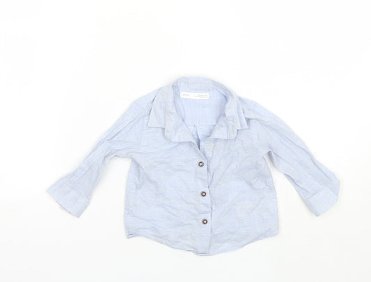 NEXT Baby Blue  Cotton Basic Button-Up Size 6-9 Months Collared