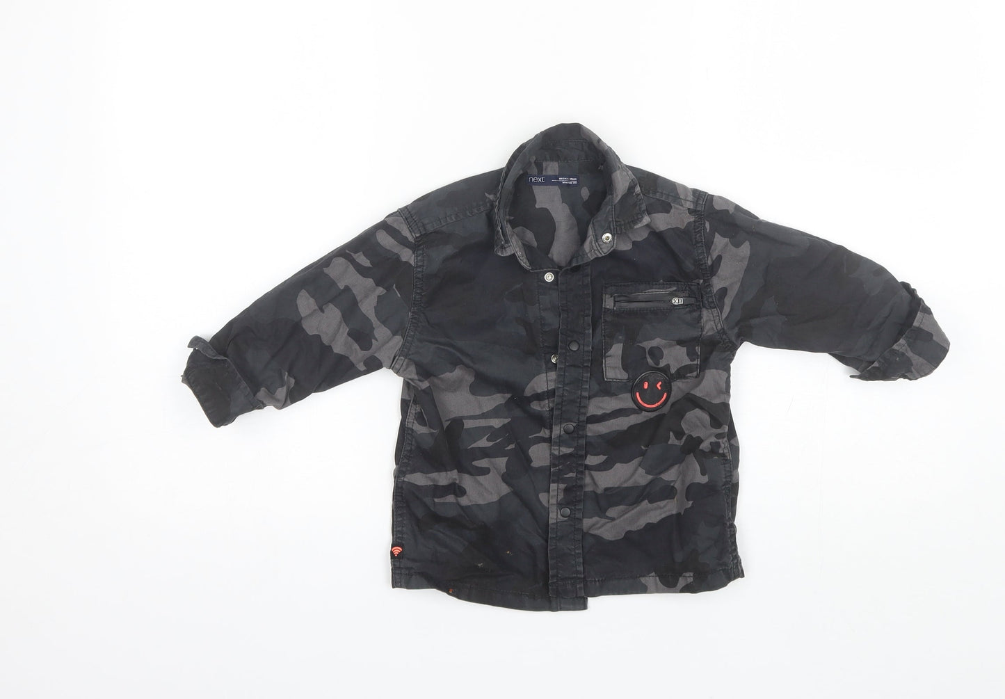 NEXT Boys Black Camouflage Cotton Basic Button-Up Size 3 Years Collared