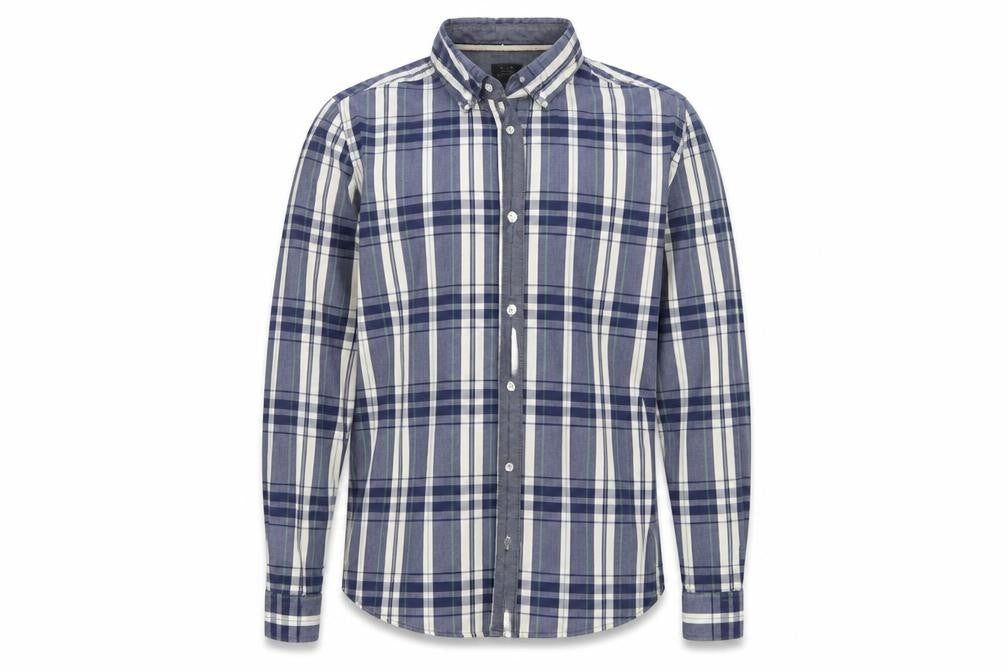 ACW85 Mens Blue Plaid Cotton  Button-Up Size L Collared