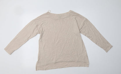 Peacocks Womens Beige Crew Neck  Polyester Pullover Jumper Size 12