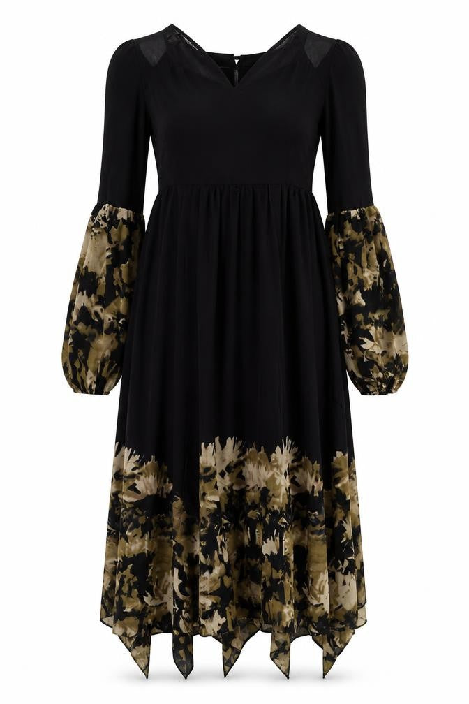 Wangazu Womens Black Animal Print Polyester Fit & Flare  Size S  V-Neck