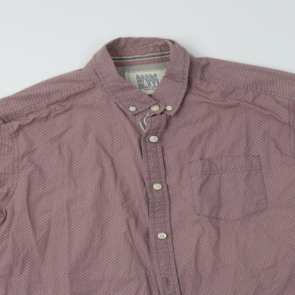 Preloved George Mens Pink Polka Dot Cotton  Button-Up Size L Collared - Detail