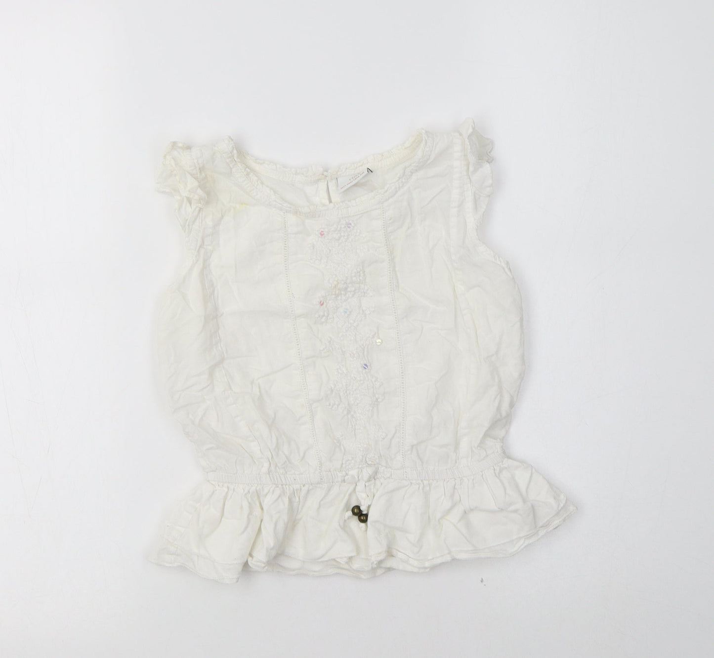 NEXT Girls White  Cotton Basic Blouse Size 6 Years Crew Neck