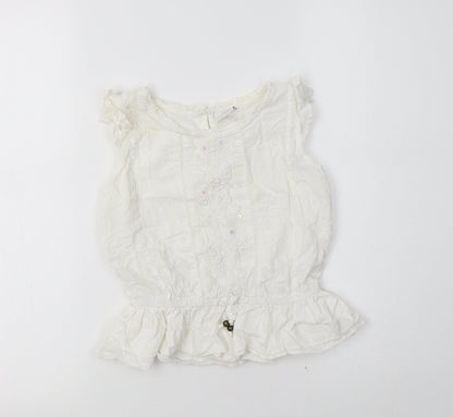 Next Girls White  Cotton Basic Blouse Size 6 Years Crew Neck