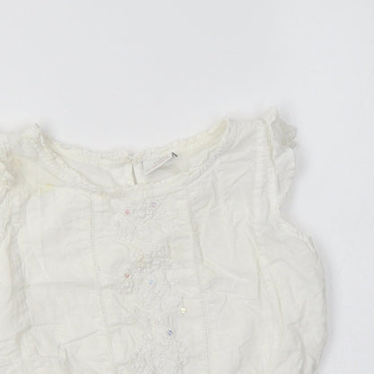 Next Girls White  Cotton Basic Blouse Size 6 Years Crew Neck