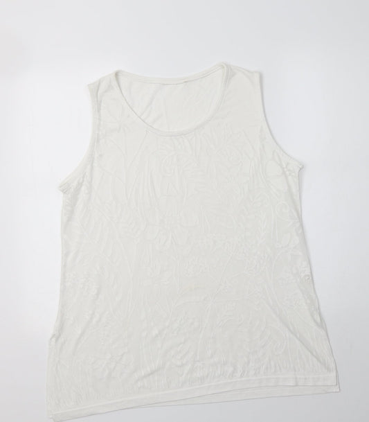 Preworn Womens White Floral Polyester Basic Tank Size L Scoop Neck