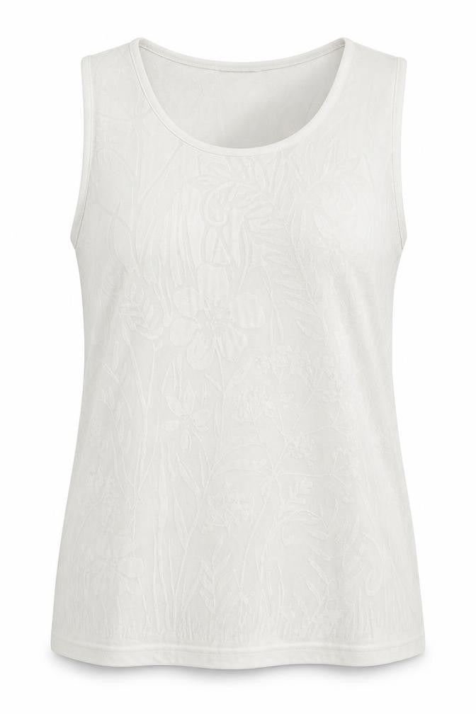 Preworn Womens White Floral Polyester Basic Tank Size L Scoop Neck
