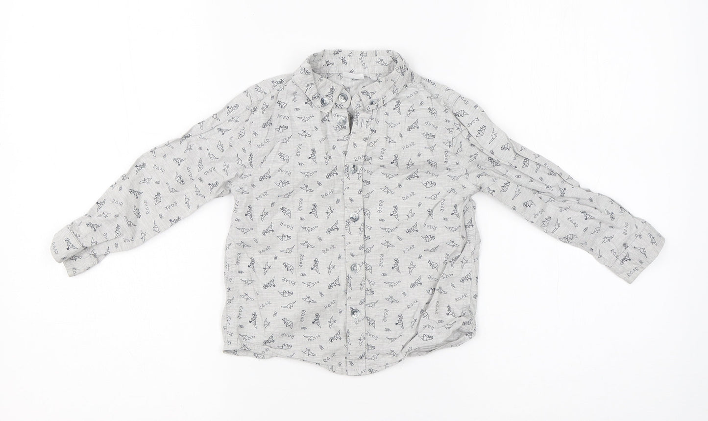 F&F Boys Grey  Cotton Basic Button-Up Size 2-3 Years Collared Button