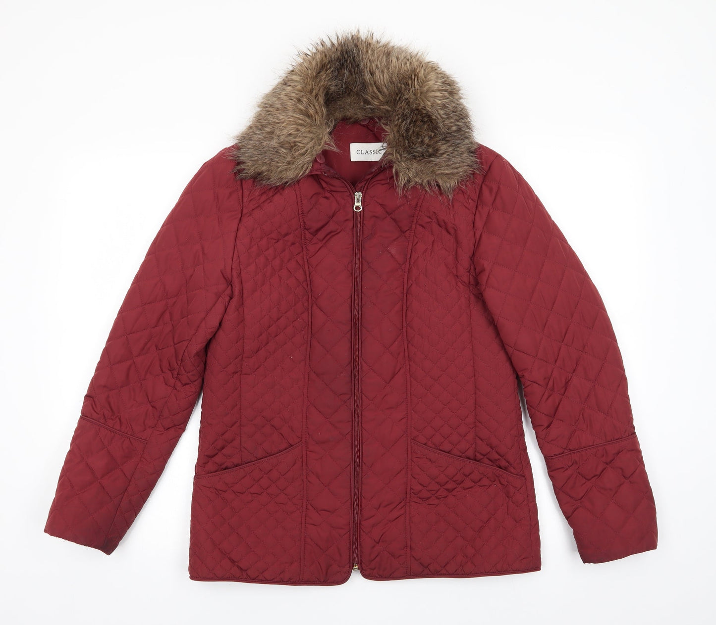 Marks and Spencer Womens Brown   Quilted Coat Size 10   - Chestnut Brown Removeable Faux Fur Collar