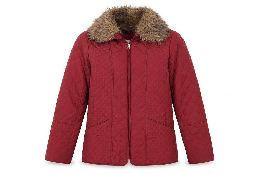 Marks & Spencer Womens Brown   Quilted Coat Size 10   - Chestnut Brown Removeable Faux Fur Collar