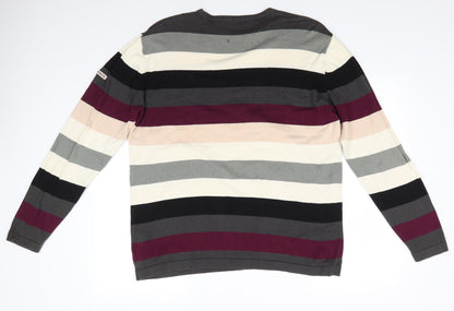Preloved Peter Werth Mens Multicoloured Round Neck Striped Cotton Pullover Jumper - Back