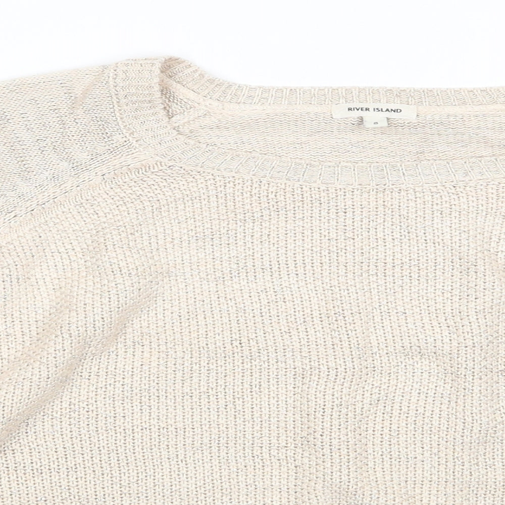 River Island Womens Beige Square Neck  Viscose Pullover Jumper Size S   - Subtle shimmer effect