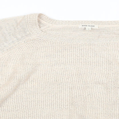 River Island Womens Beige Square Neck  Viscose Pullover Jumper Size S   - Subtle shimmer effect