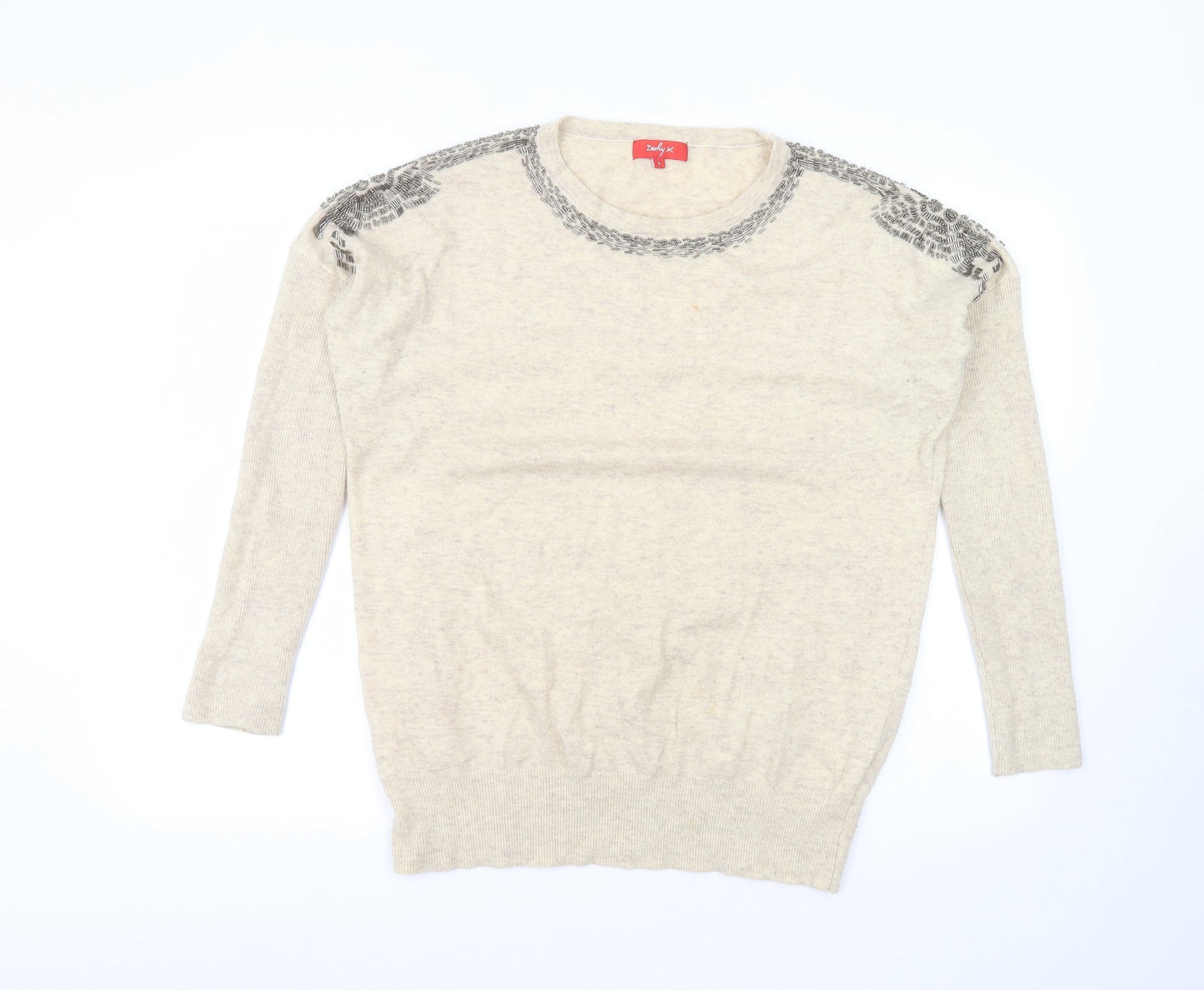Derby Womens Beige Round Neck  Nylon Pullover Jumper Size L