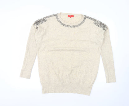 Derby Womens Beige Round Neck  Nylon Pullover Jumper Size L