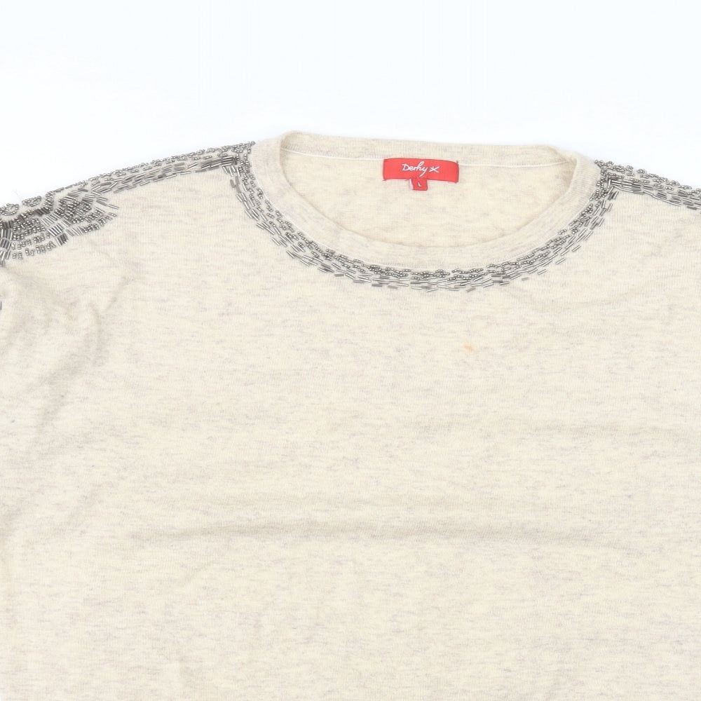 Derby Womens Beige Round Neck  Nylon Pullover Jumper Size L