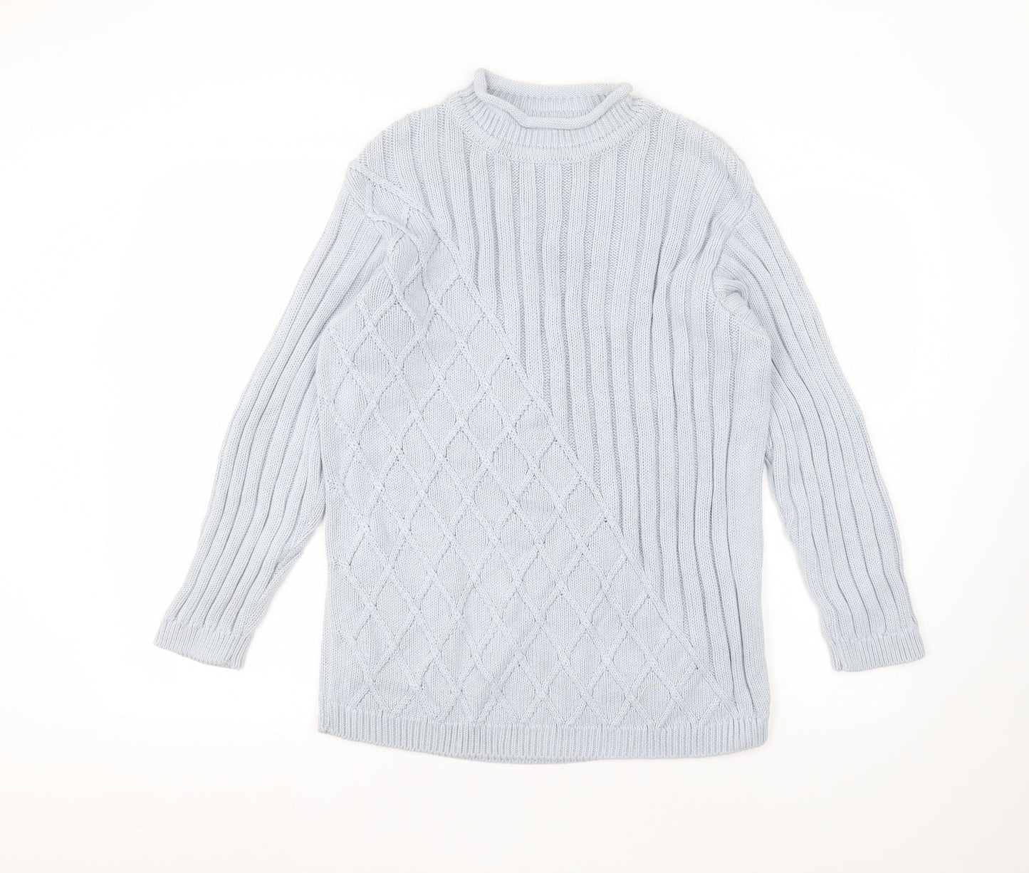 Olsen Womens Blue Round Neck  Cotton Pullover Jumper Size 10