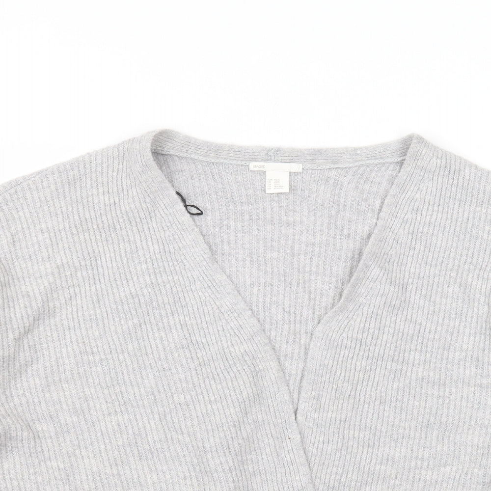 H&M Womens Grey V-Neck  Acrylic Cardigan Jumper Size XS