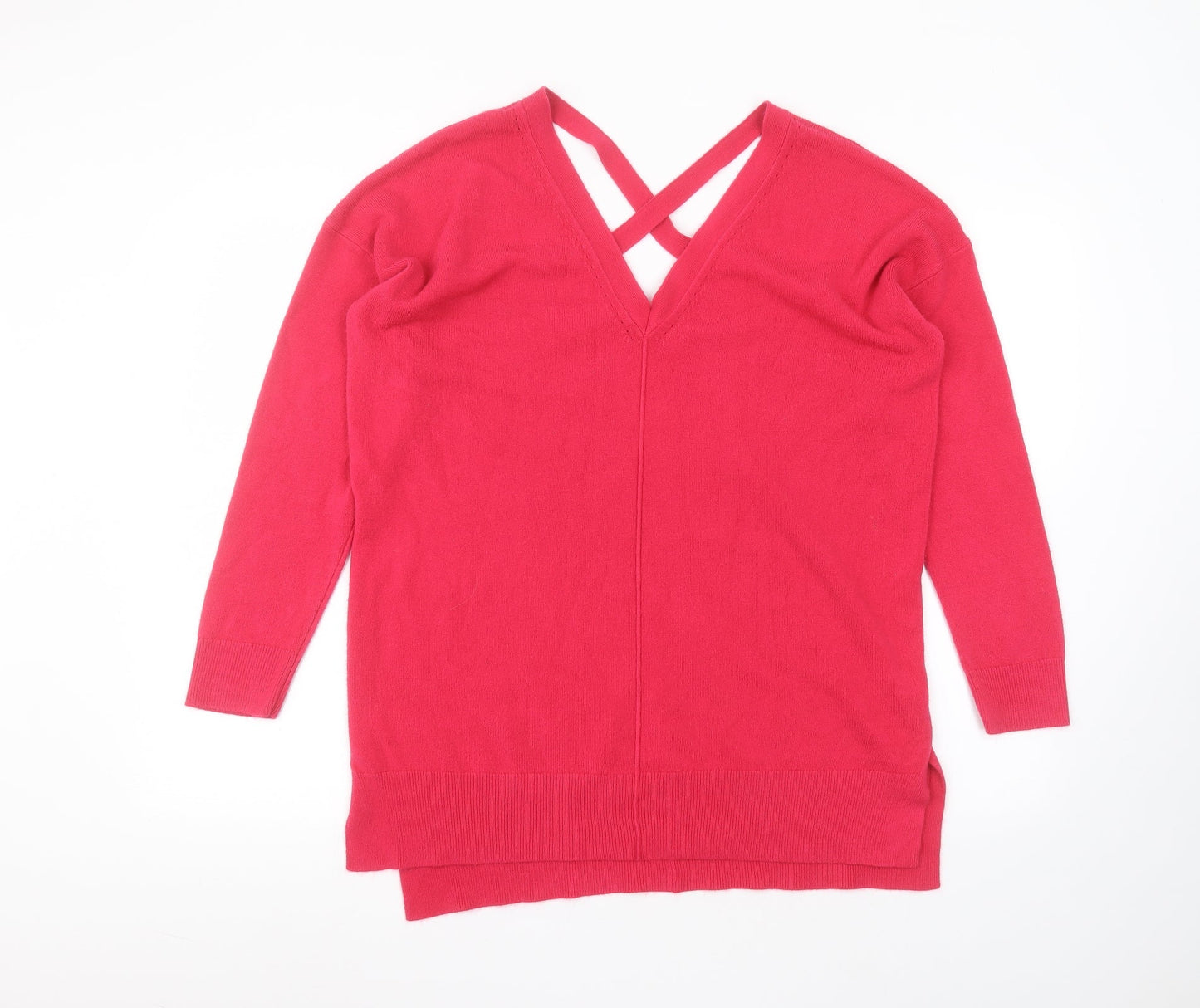 Matalan Womens Pink V-Neck  Acrylic Pullover Jumper Size L