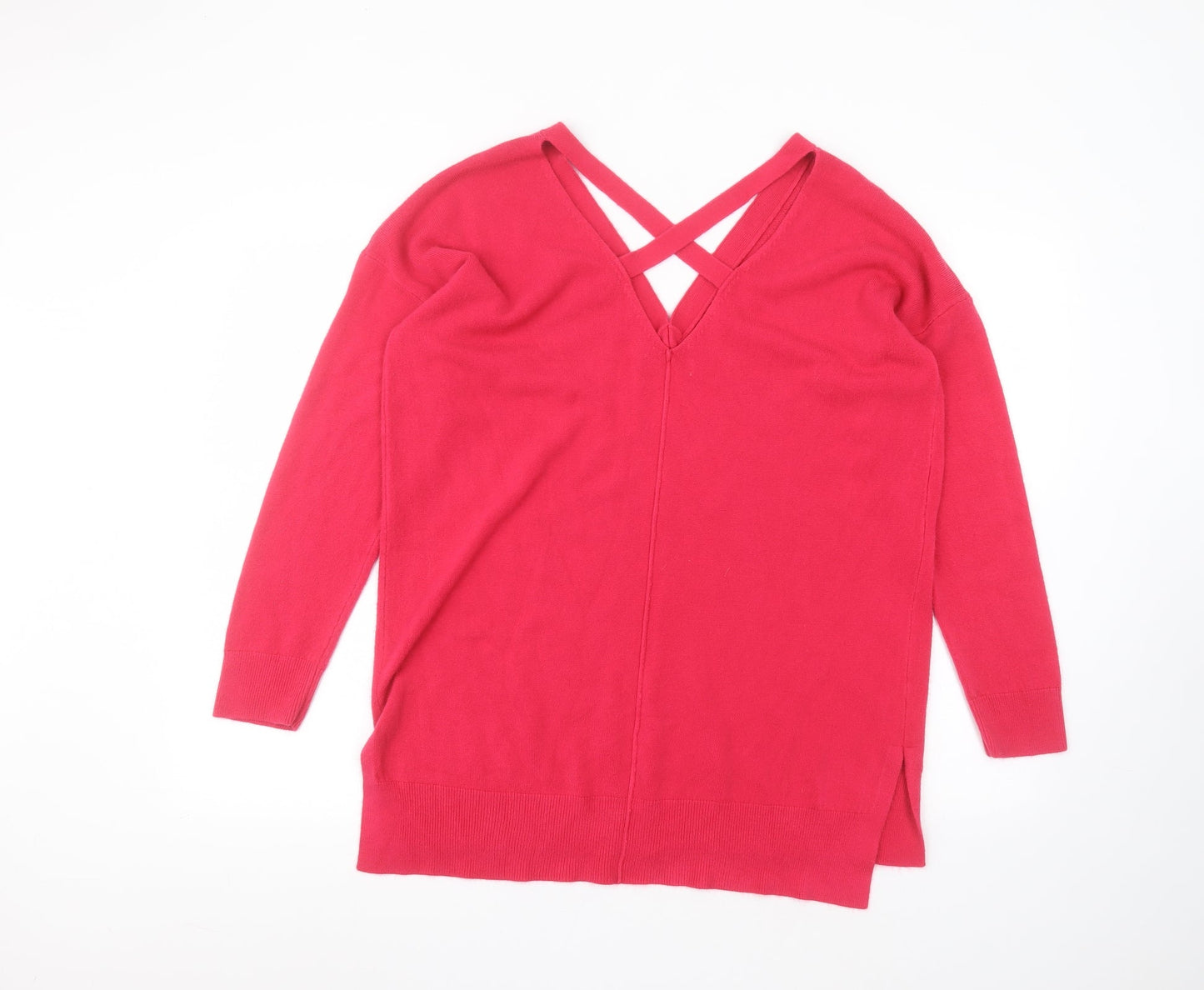 Matalan Womens Pink V-Neck  Acrylic Pullover Jumper Size L