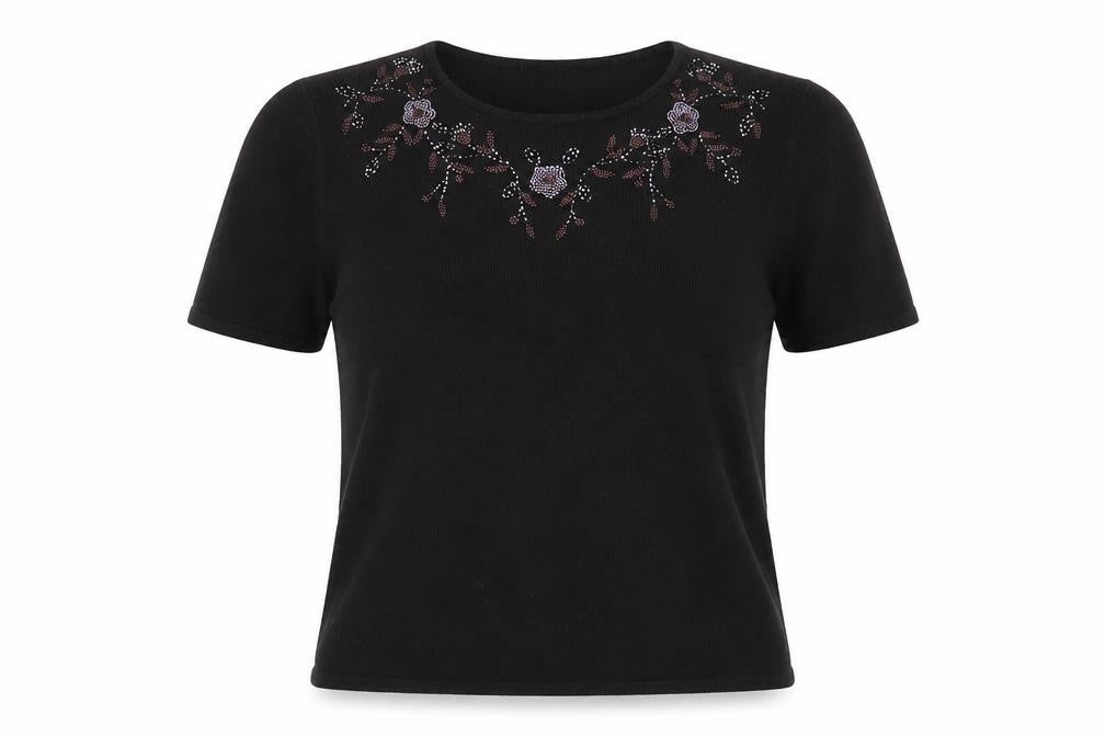isabelle Womens Black  Acrylic Basic T-Shirt Size 12 Round Neck
