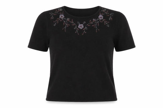 isabelle Womens Black  Acrylic Basic T-Shirt Size 12 Round Neck