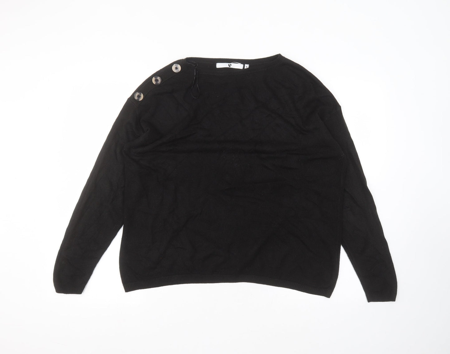 Very Womens Black  Acrylic Basic T-Shirt Size 16 Round Neck