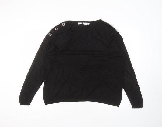 Very Womens Black  Acrylic Basic T-Shirt Size 16 Round Neck