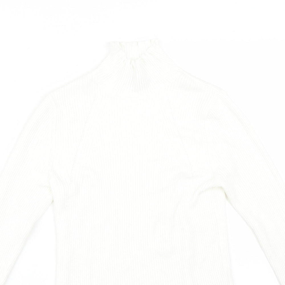 Stradivarius Womens White  Viscose Basic T-Shirt Size M High Neck