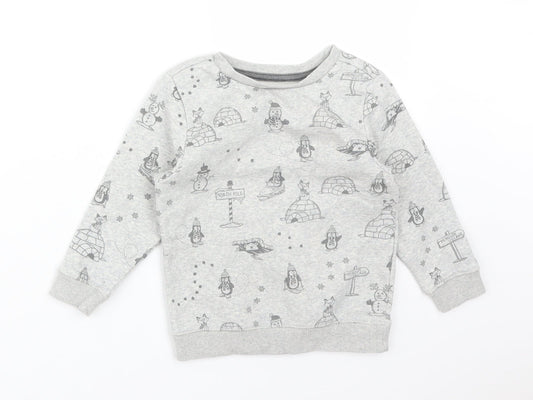 George Boys Grey  Cotton Pullover Sweatshirt Size 2-3 Years   - NORTH POLE. SNOWMAN. PENGUIN