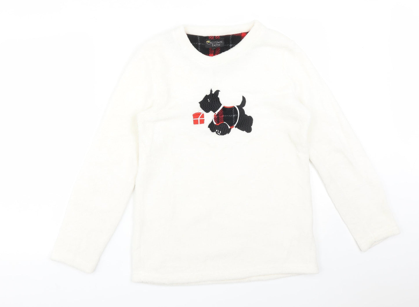 CAUTHUMN FAITH Womens White Solid Polyester  Pyjama Top Size S   - DOG