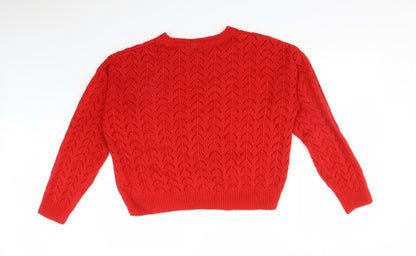 H&M Womens Red Geometric Acrylic Pullover Sweatshirt Size M