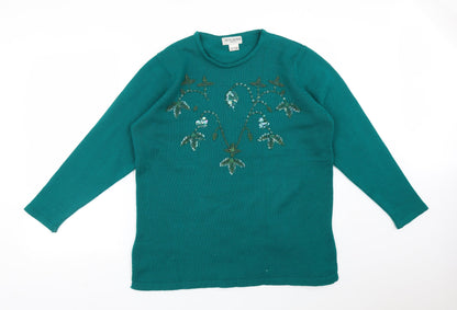 BEAU MONDE Womens Green  Acrylic Pullover Sweatshirt One Size