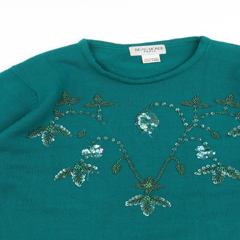 BEAU MONDE Womens Green  Acrylic Pullover Sweatshirt One Size