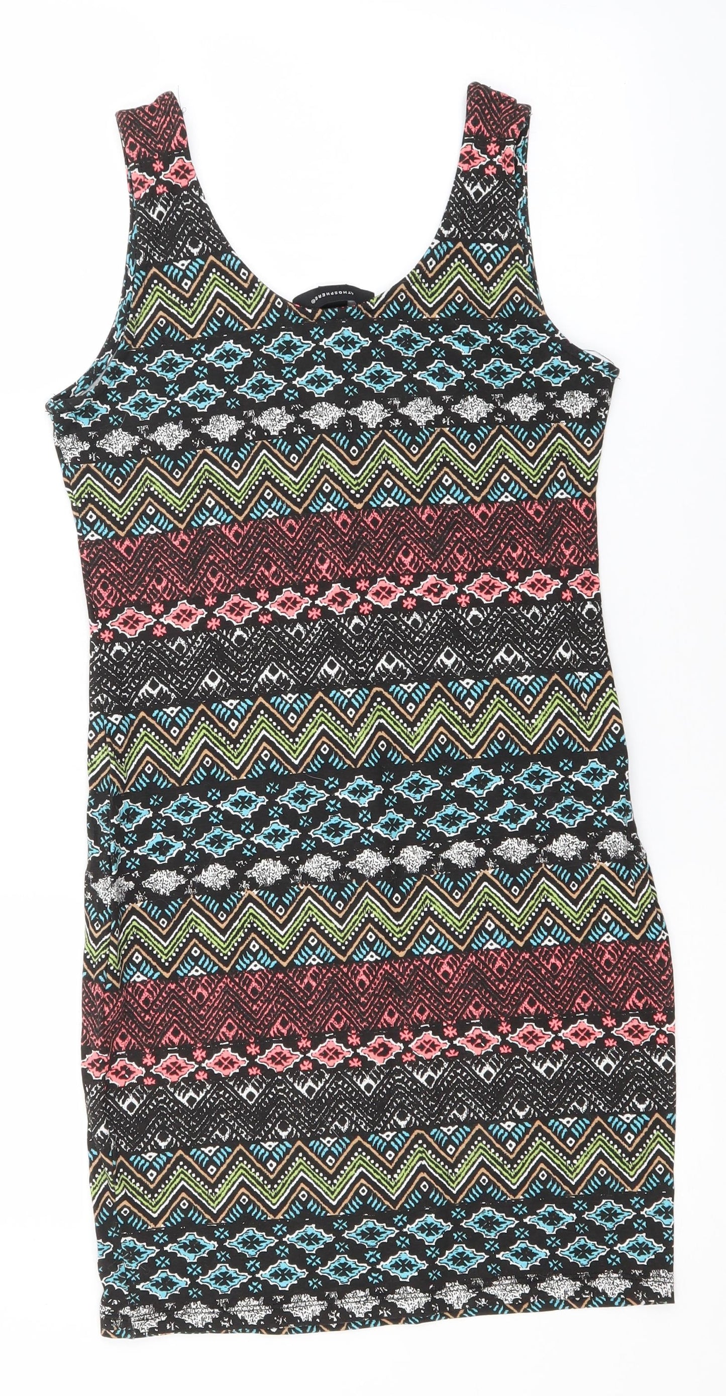 Atmosphere Womens Multicoloured Geometric Cotton Pencil Dress  Size 10  Round Neck