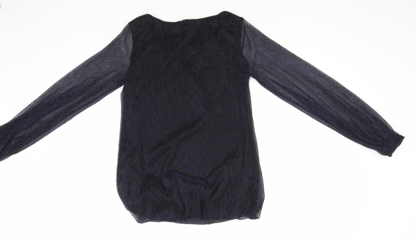 Preworn Womens Blue Striped Polyester Basic Blouse Size 10 Round Neck