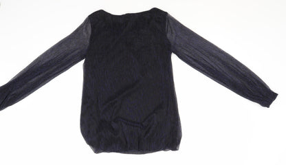 Preloved Preworn Womens Blue Striped Polyester Basic Blouse Size 10 Round Neck - Back
