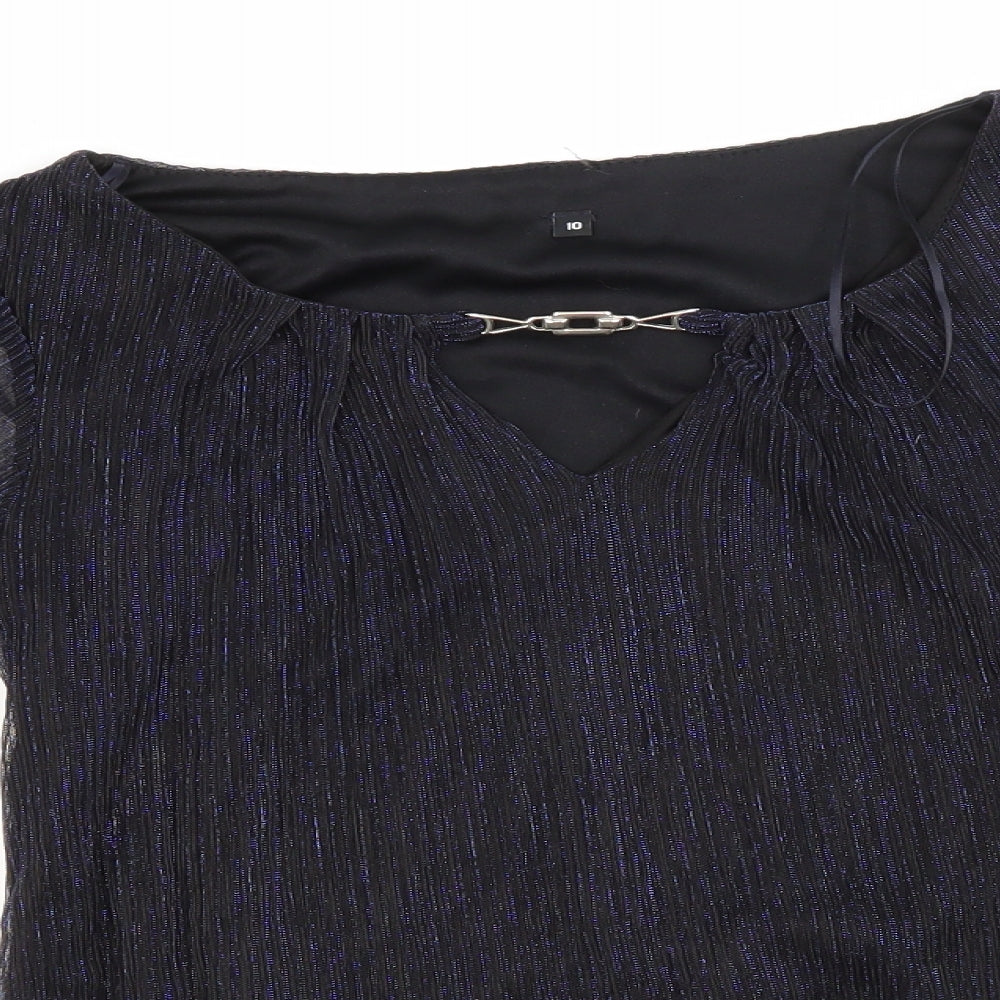 Preworn Womens Blue Striped Polyester Basic Blouse Size 10 Round Neck