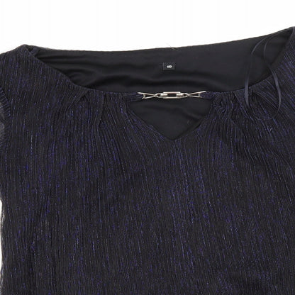 Preloved Preworn Womens Blue Striped Polyester Basic Blouse Size 10 Round Neck - Detail