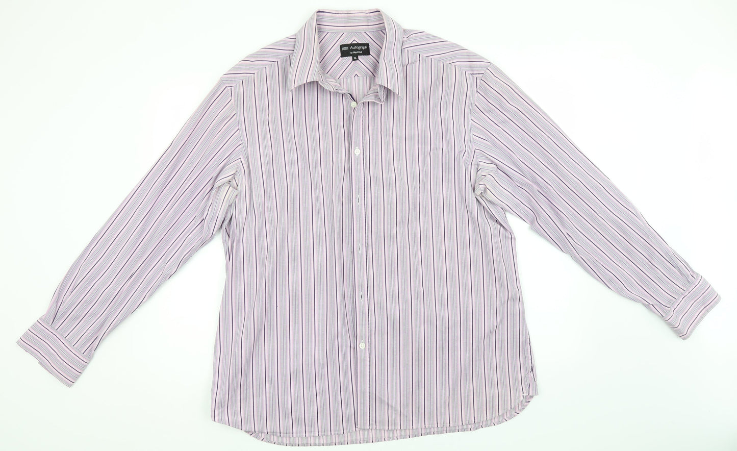 Autograph Mens Blue Striped Cotton  Button-Up Size XL Collared